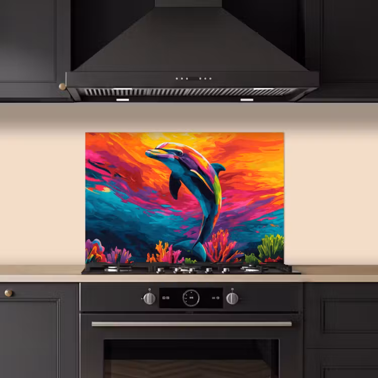 Spatscherm keuken - Dolfijn - Kleurrijk - Oceaan - Koraal — 5