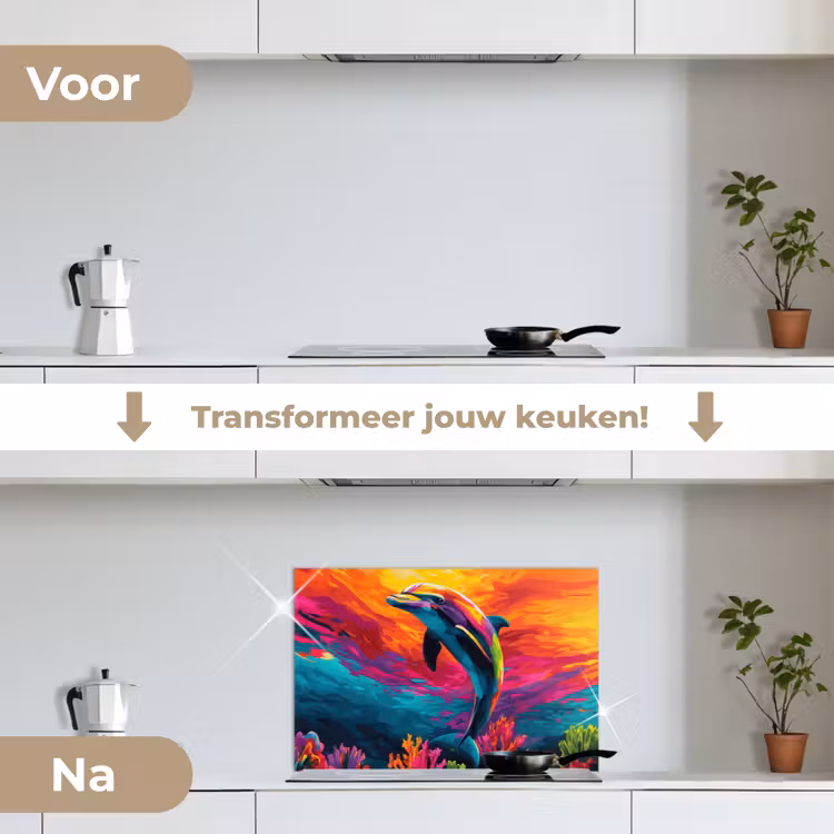 Spatscherm keuken - Dolfijn - Kleurrijk - Oceaan - Koraal — 7