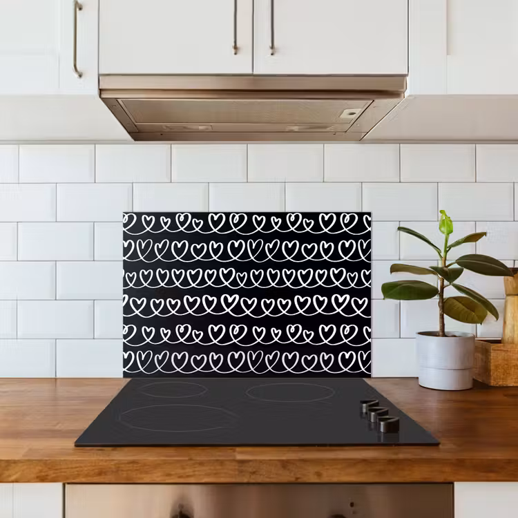 Spatscherm keuken - Harten - Verweven - Zwart - Wit — 3