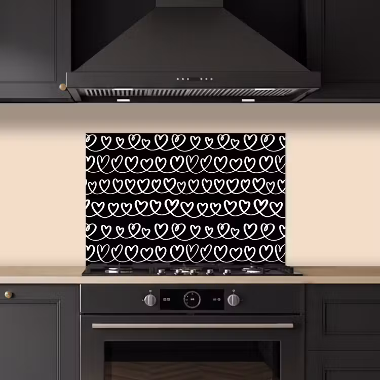 Spatscherm keuken - Harten - Verweven - Zwart - Wit — 5