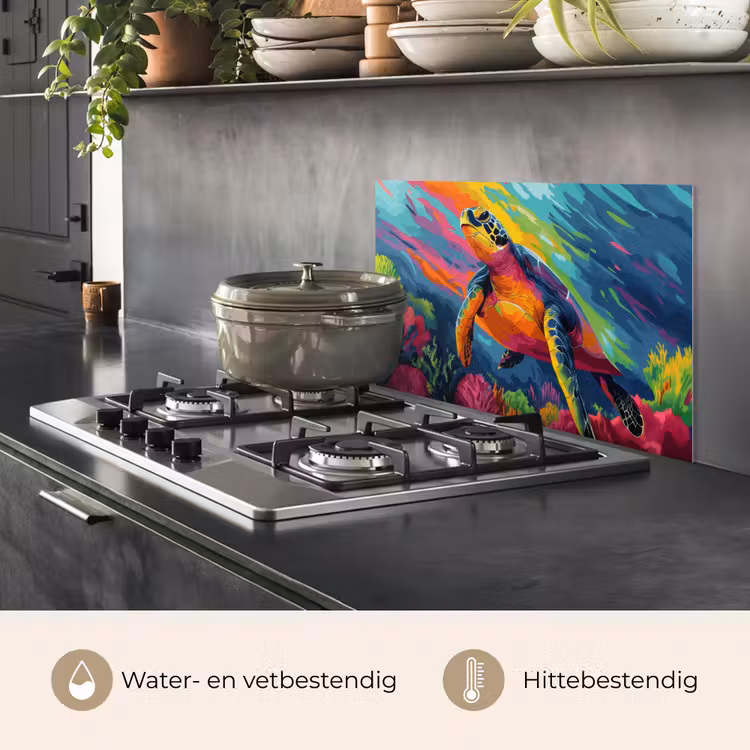 Spatscherm keuken - Koraal - Schildpad - Abstract - Water — 2
