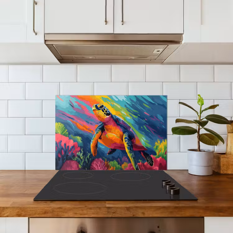 Spatscherm keuken - Koraal - Schildpad - Abstract - Water — 3