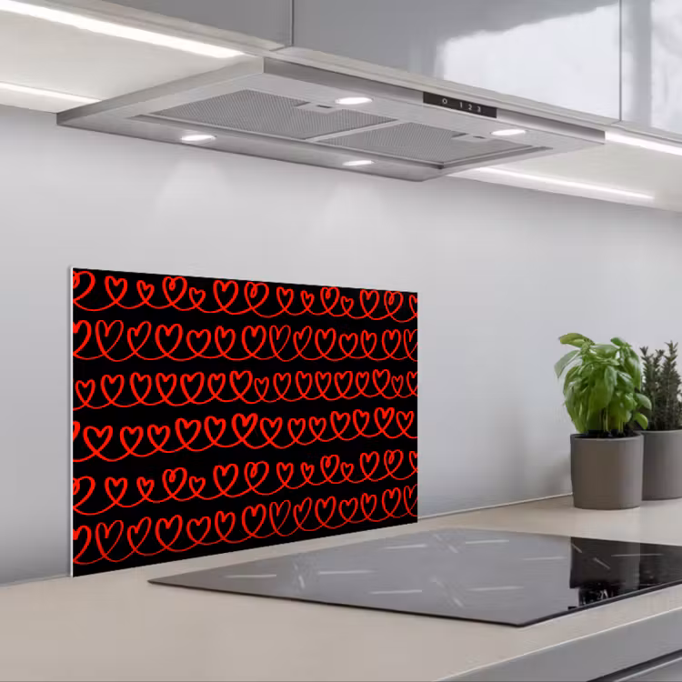 Spatscherm keuken - Verweven - Harten - Zwart - Rood — 1