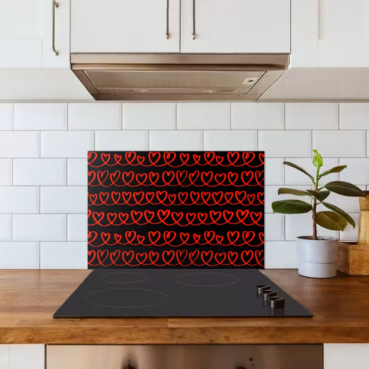 Spatscherm keuken - Verweven - Harten - Zwart - Rood — 3