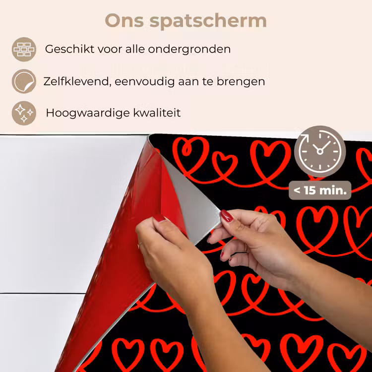 Spatscherm keuken - Verweven - Harten - Zwart - Rood — 4