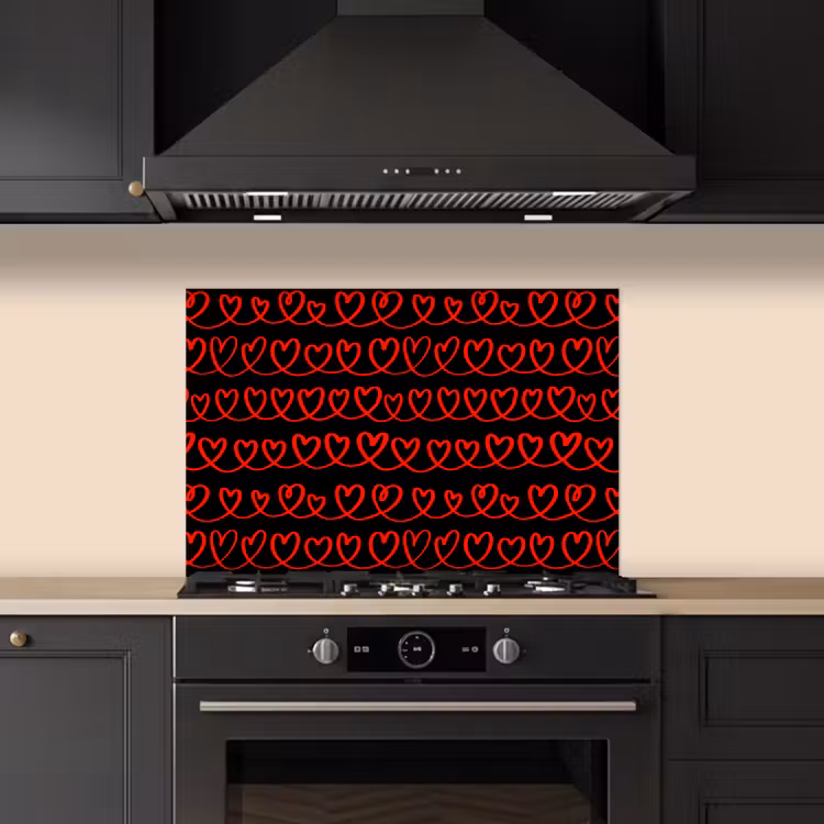 Spatscherm keuken - Verweven - Harten - Zwart - Rood — 5
