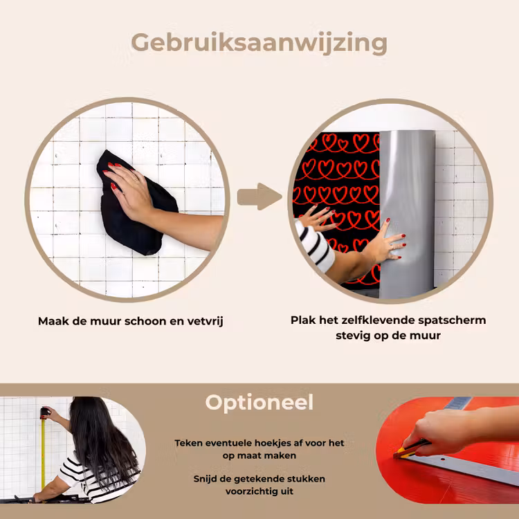 Spatscherm keuken - Verweven - Harten - Zwart - Rood — 6