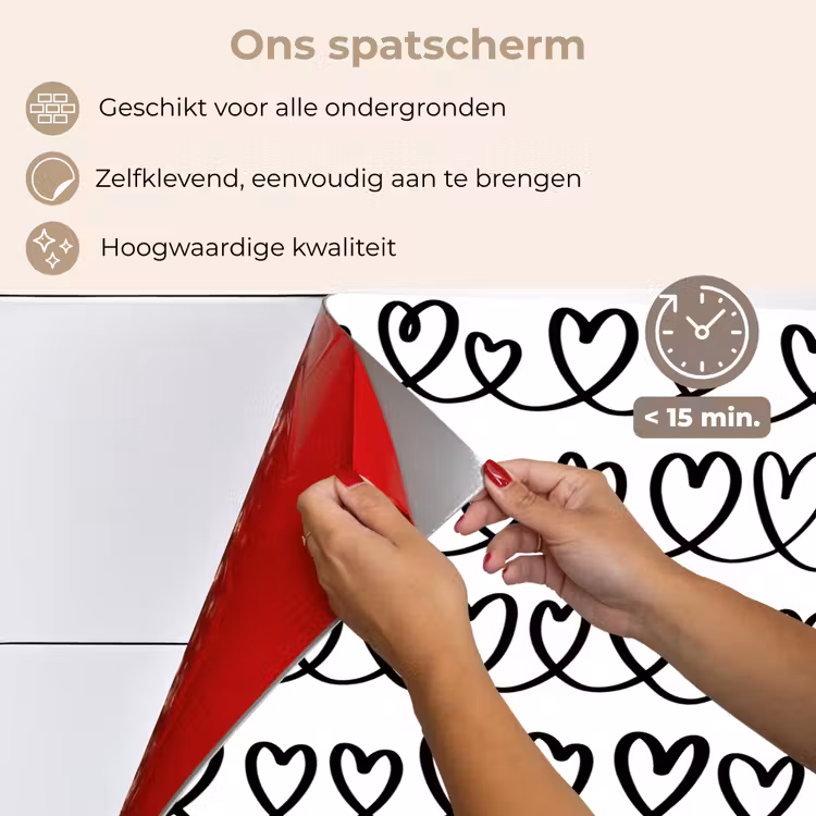 Spatscherm keuken - Wit - Harten - Verweven - Zwart — 4