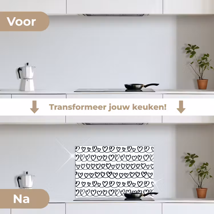 Spatscherm keuken - Wit - Harten - Verweven - Zwart — 7