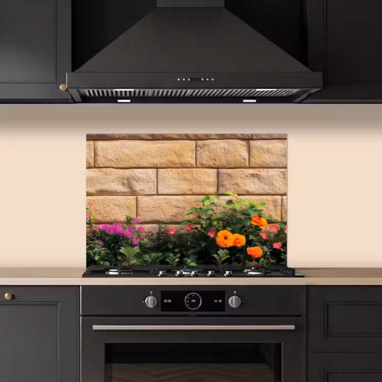 Spatscherm keuken - Bloemen - Bakstenen - Kleurrijk — 5