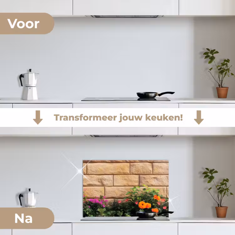 Spatscherm keuken - Bloemen - Bakstenen - Kleurrijk — 7