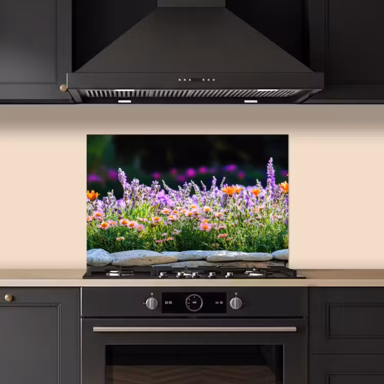 Spatscherm keuken - Bloemen - Steenrand - Kleurrijk — 5