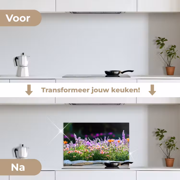 Spatscherm keuken - Bloemen - Steenrand - Kleurrijk — 7