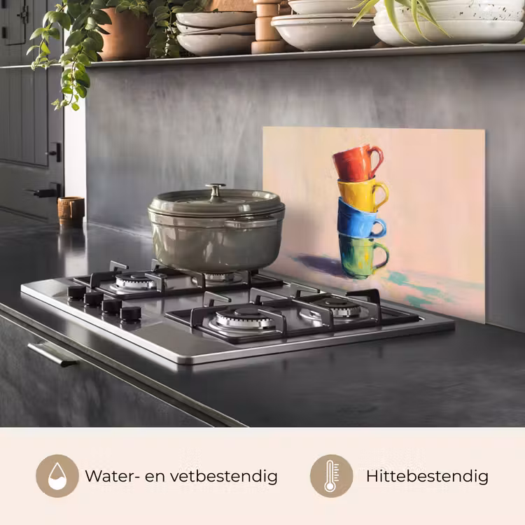 Spatscherm keuken - Mokken - Gestapeld - Keramiek - Kleurrijk — 2