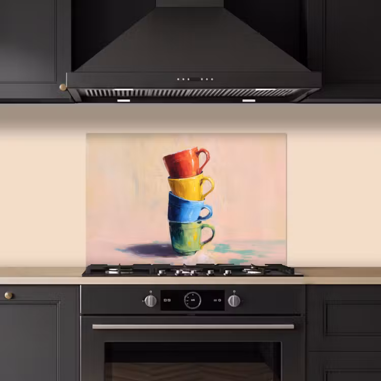 Spatscherm keuken - Mokken - Gestapeld - Keramiek - Kleurrijk — 5