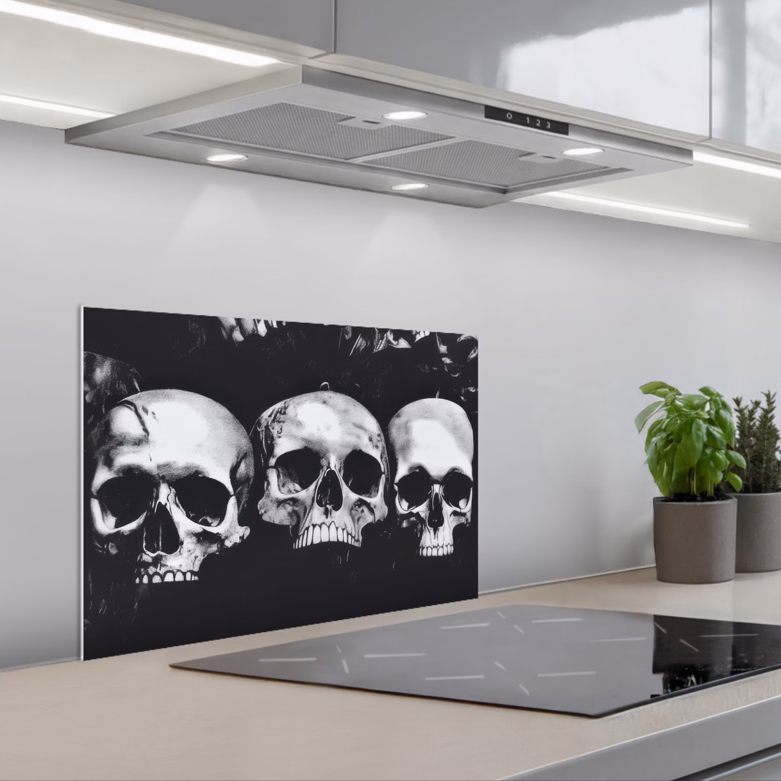 Spatscherm keuken - Schedels - Zwart - Contrast — 1