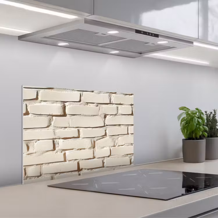 Spatscherm keuken - Bakstenen - Muur - Licht - Wit — 1