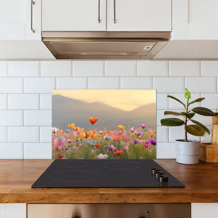 Spatscherm keuken - Bloemenveld - Bergen - Zonlicht - Bloemen — 3