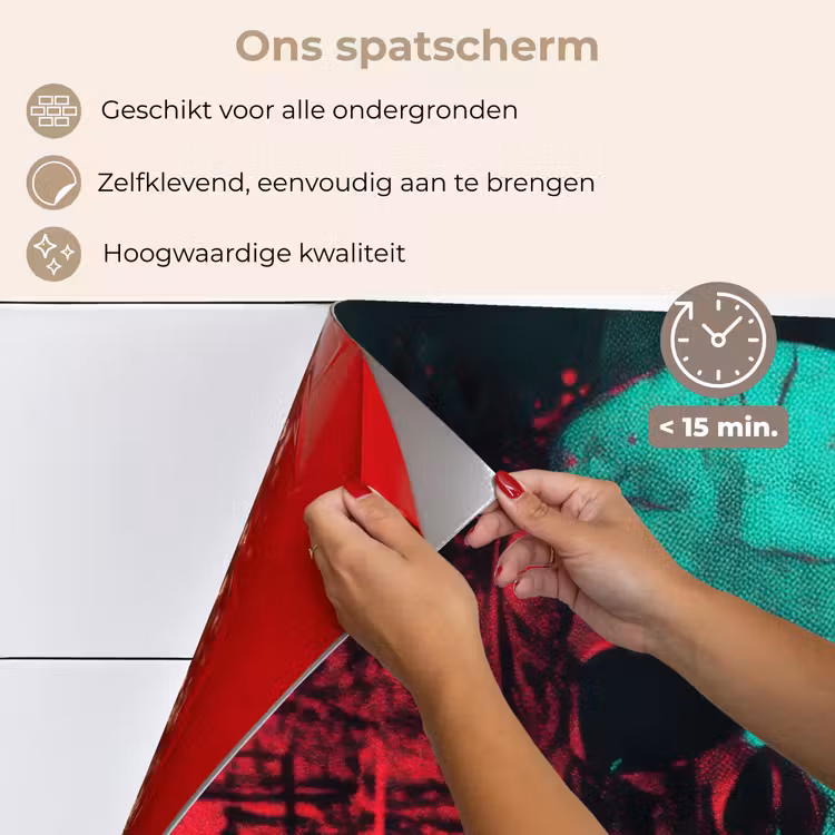 Spatscherm keuken - Schedel - Cyberpunk - Neon Rood — 4