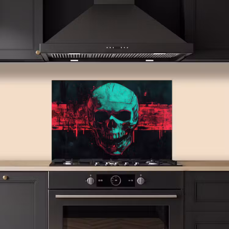 Spatscherm keuken - Schedel - Cyberpunk - Neon Rood — 5
