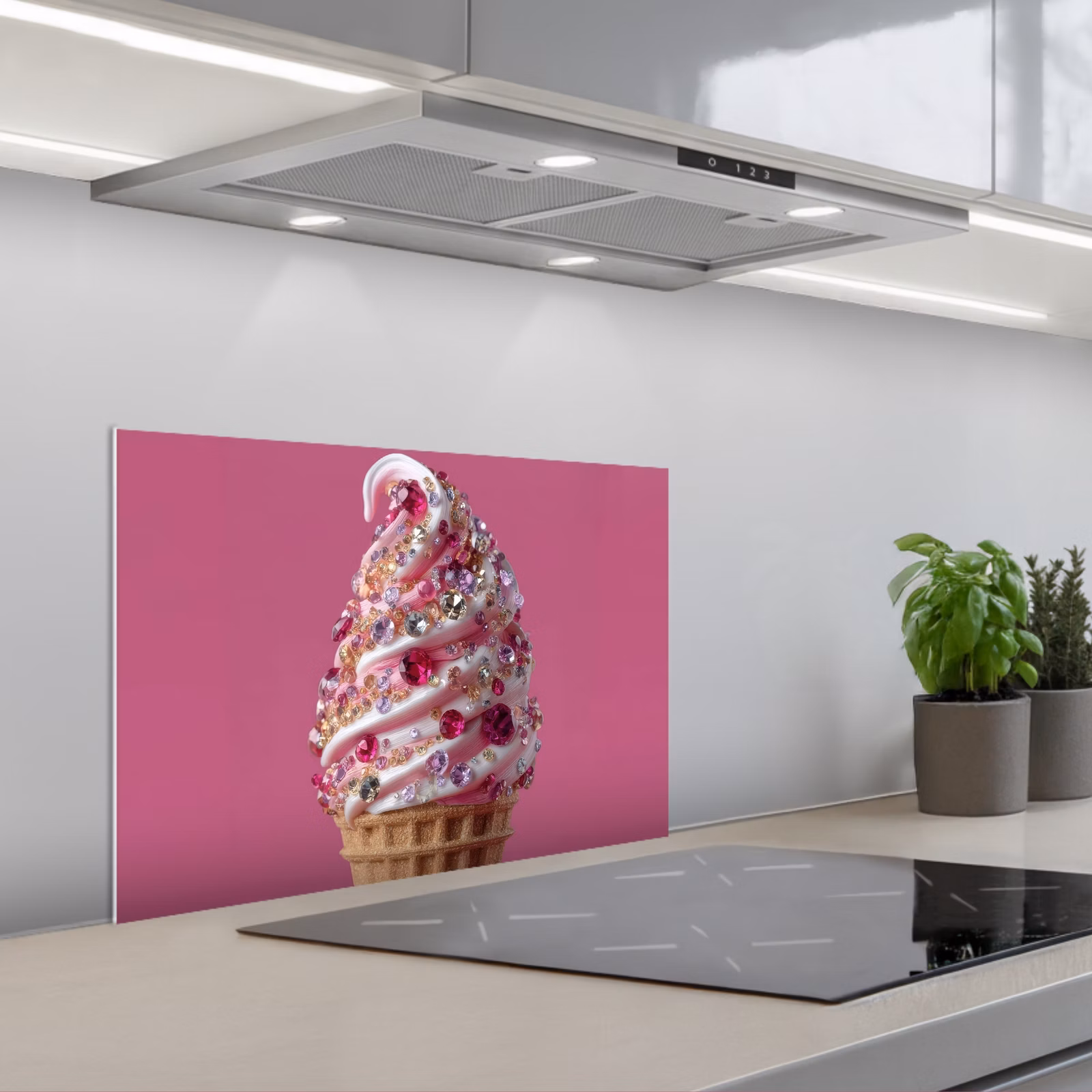 Spatscherm keuken - Softijs - Edelstenen - Roze - Hoorntje — 1