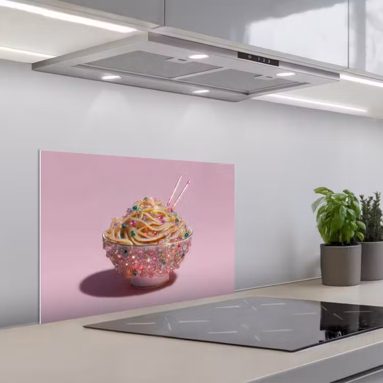 Spatscherm keuken - Noodles - Edelstenen - Stokjes - Roze — 1