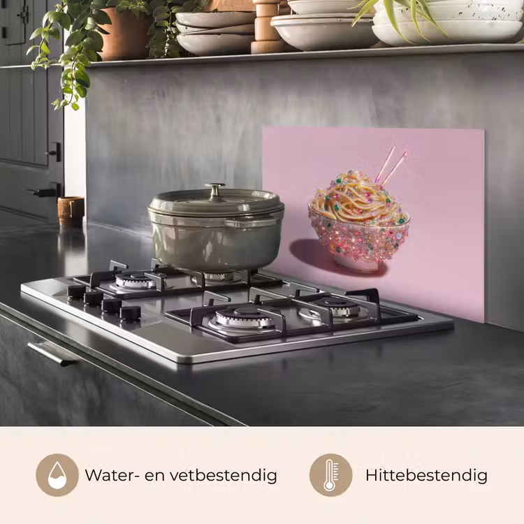 Spatscherm keuken - Noodles - Edelstenen - Stokjes - Roze — 2