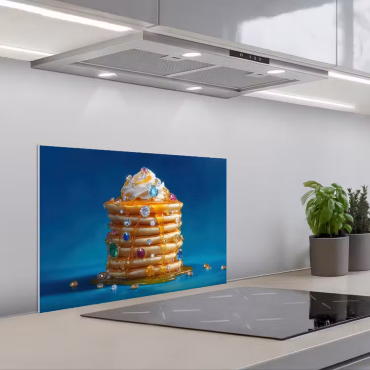 Spatscherm keuken - Pannenkoeken - Steentjes - Glitter - Slagroom — 1