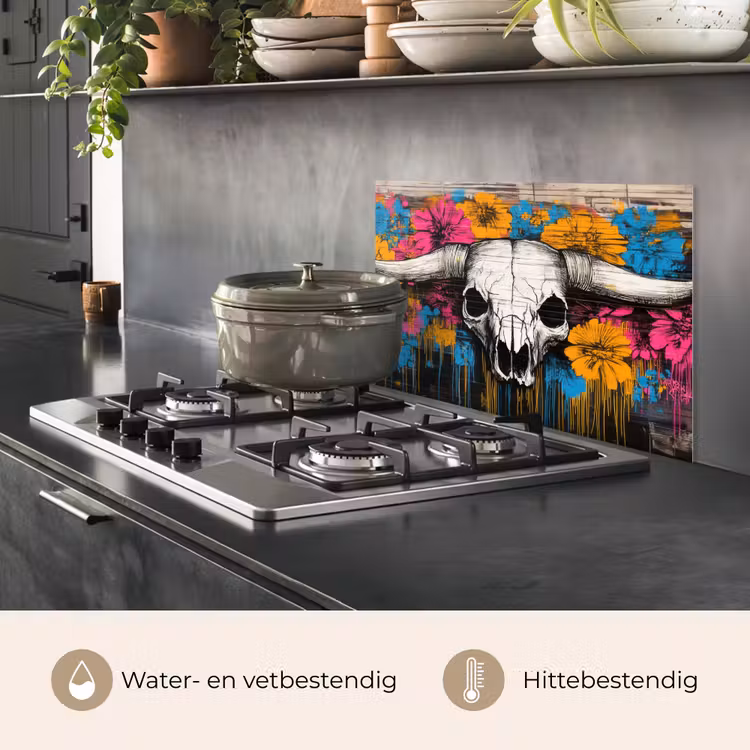 Spatscherm keuken - Schedel - Bloemen - Graffiti — 2