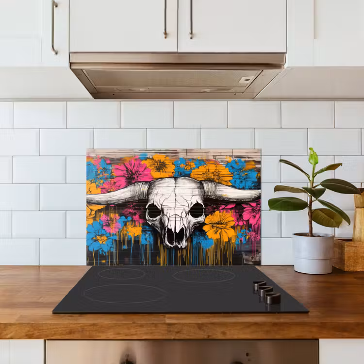 Spatscherm keuken - Schedel - Bloemen - Graffiti — 3
