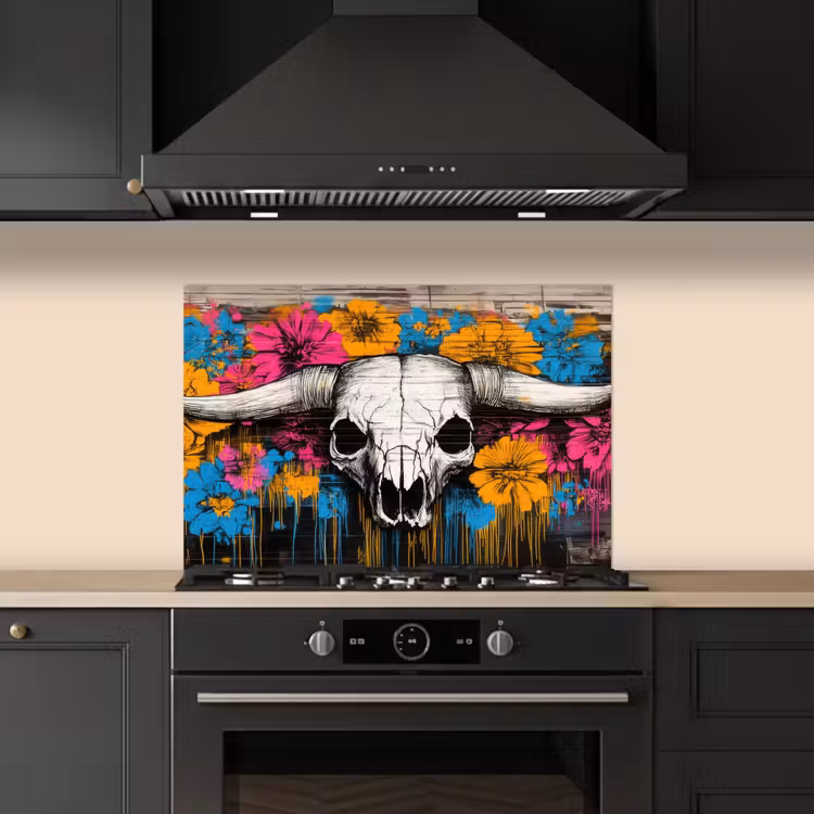 Spatscherm keuken - Schedel - Bloemen - Graffiti — 5