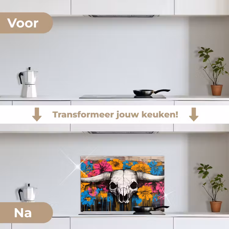 Spatscherm keuken - Schedel - Bloemen - Graffiti — 7