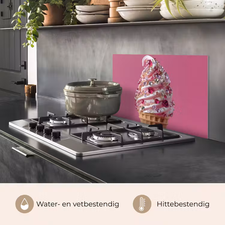 Spatscherm keuken - Softijs - Edelstenen - Roze - Hoorntje — 2