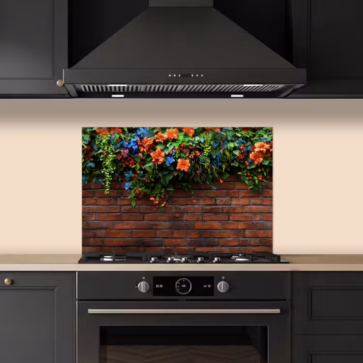 Spatscherm keuken - Bloemen - Muur - Groen - Oranje — 5