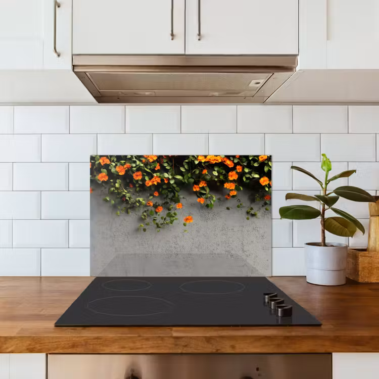 Spatscherm keuken - Bloemen - Muur - Oranje — 3