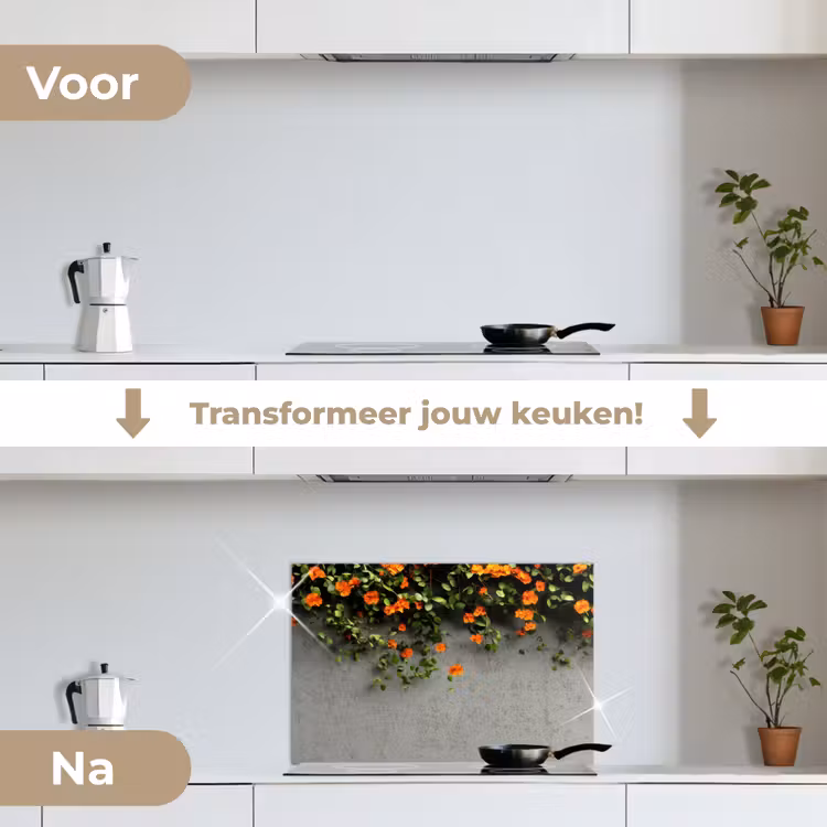 Spatscherm keuken - Bloemen - Muur - Oranje — 7