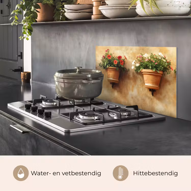 Spatscherm keuken - Bloempotten - Muur - Vintage — 2