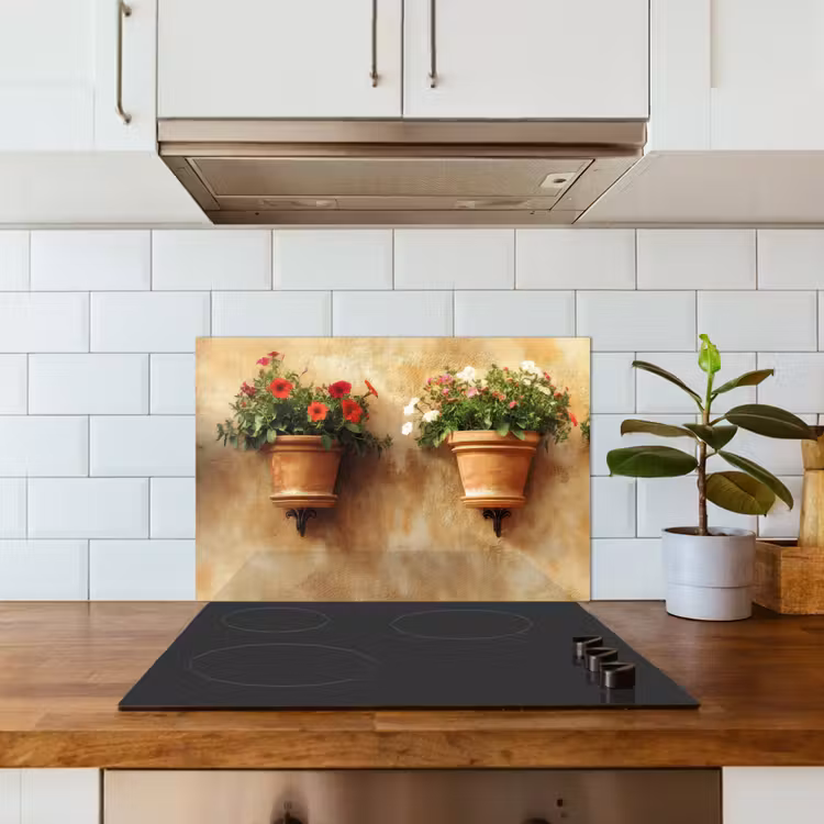 Spatscherm keuken - Bloempotten - Muur - Vintage — 3