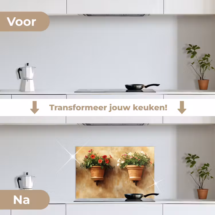 Spatscherm keuken - Bloempotten - Muur - Vintage — 7