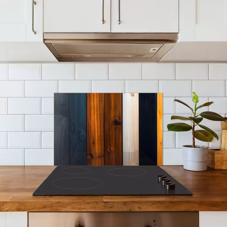 Spatscherm keuken - Hout - Planken - Donker - Warm — 3