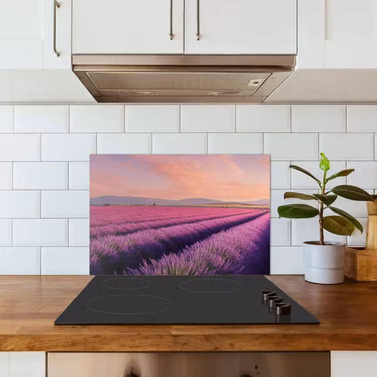 Spatscherm keuken - Lavendelveld - Zonsondergang - Paars - Bloemen — 3