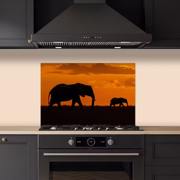 Spatscherm keuken - Olifanten - Savanne - Zonsondergang — 5