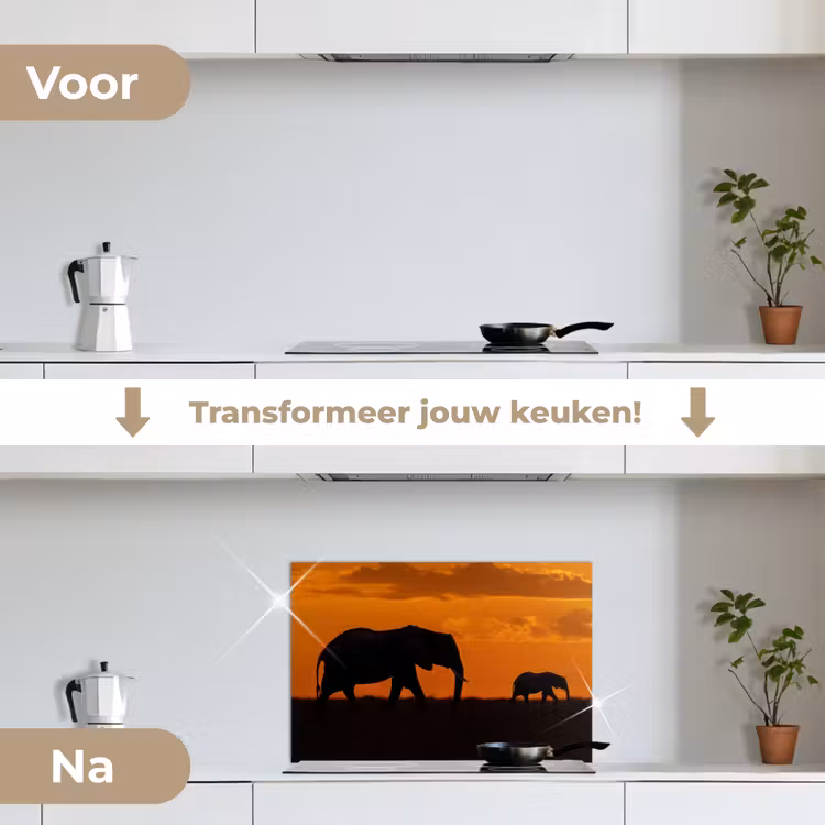 Spatscherm keuken - Olifanten - Savanne - Zonsondergang — 7
