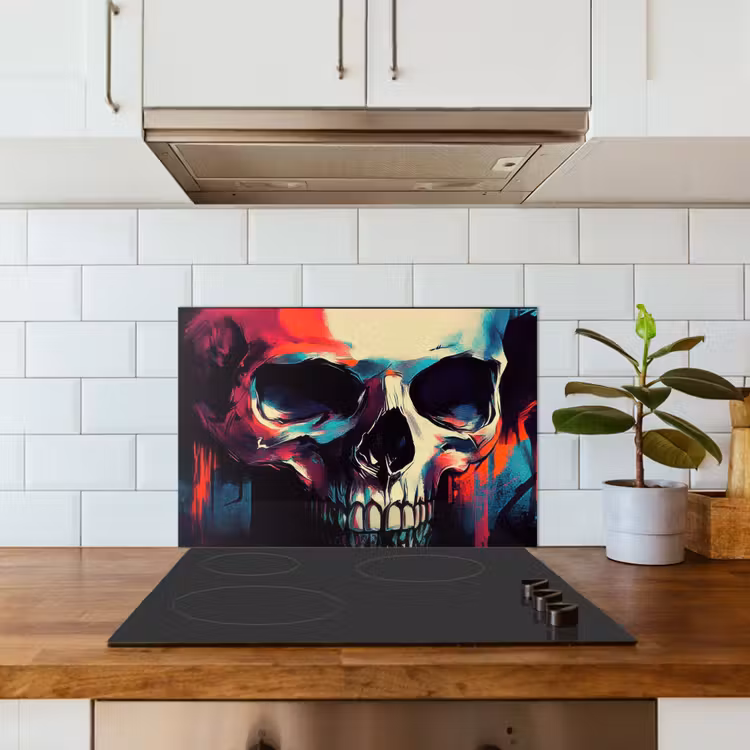 Spatscherm keuken - Schedel - Abstract - Rood - Blauw - Graffiti — 3