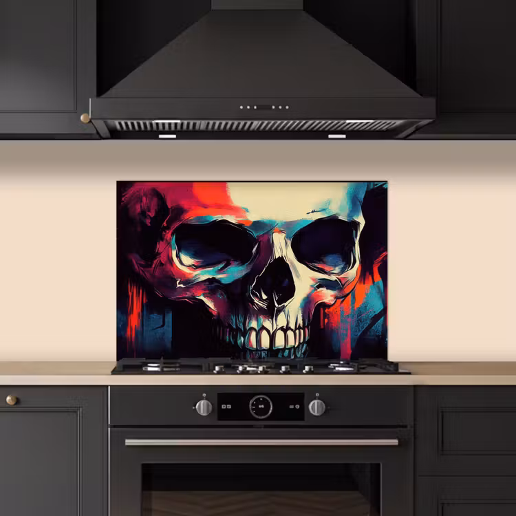 Spatscherm keuken - Schedel - Abstract - Rood - Blauw - Graffiti — 5