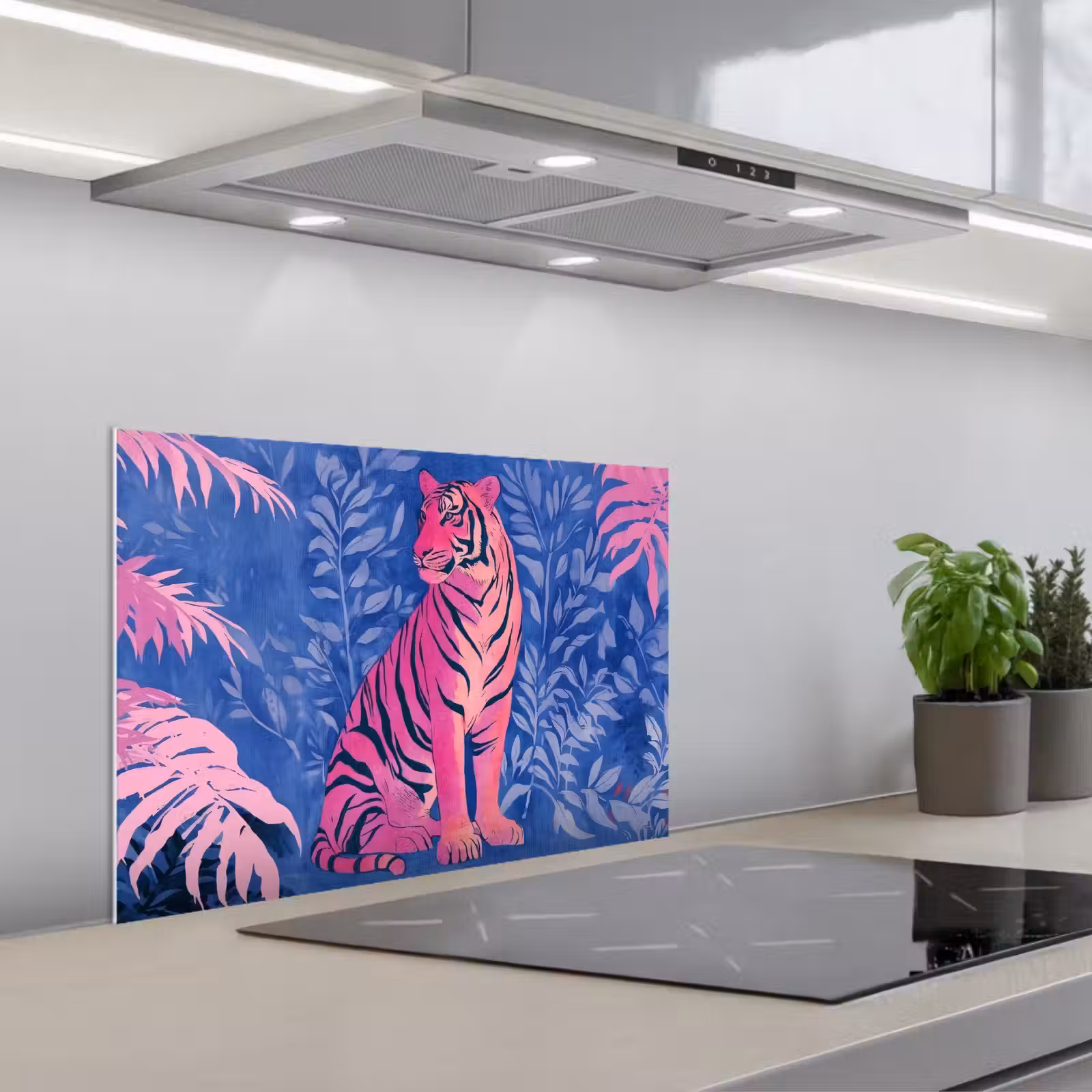 Spatscherm keuken - Tijger - Roze - Bladeren - Jungle — 1