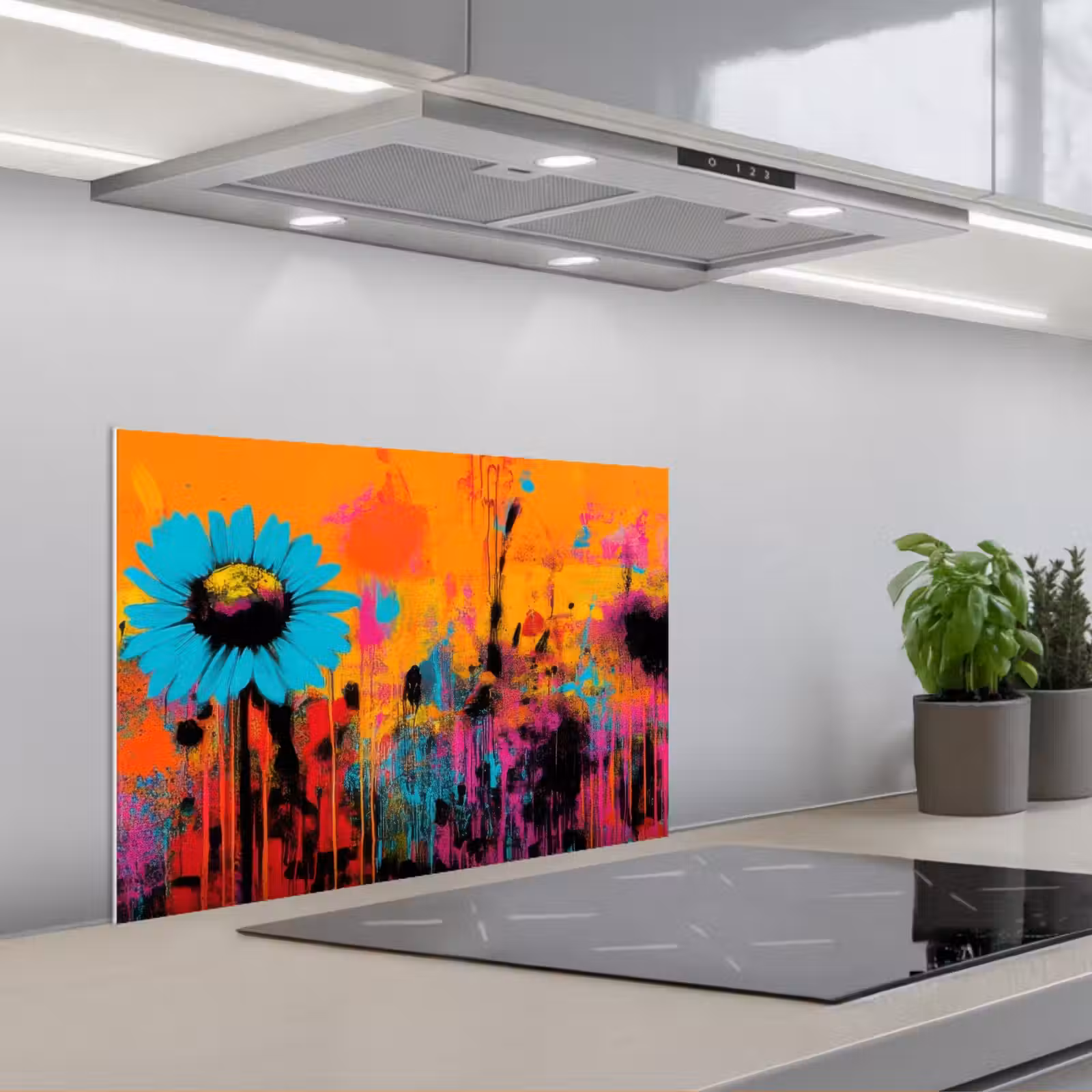 Spatscherm keuken - Zonnebloemen - Abstract - Oranje — 1