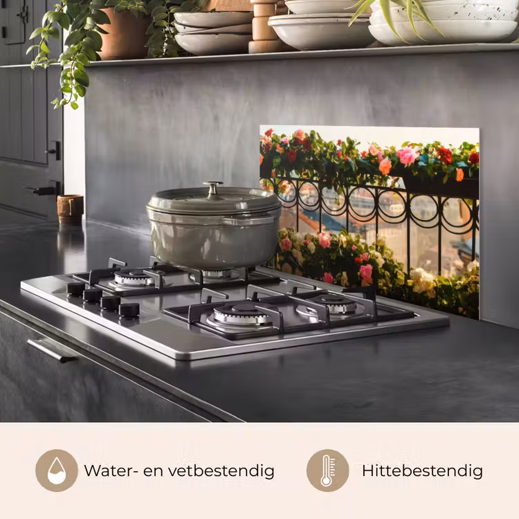 Spatscherm keuken - Bloemen - Hek - Stadszicht - Zomer — 2