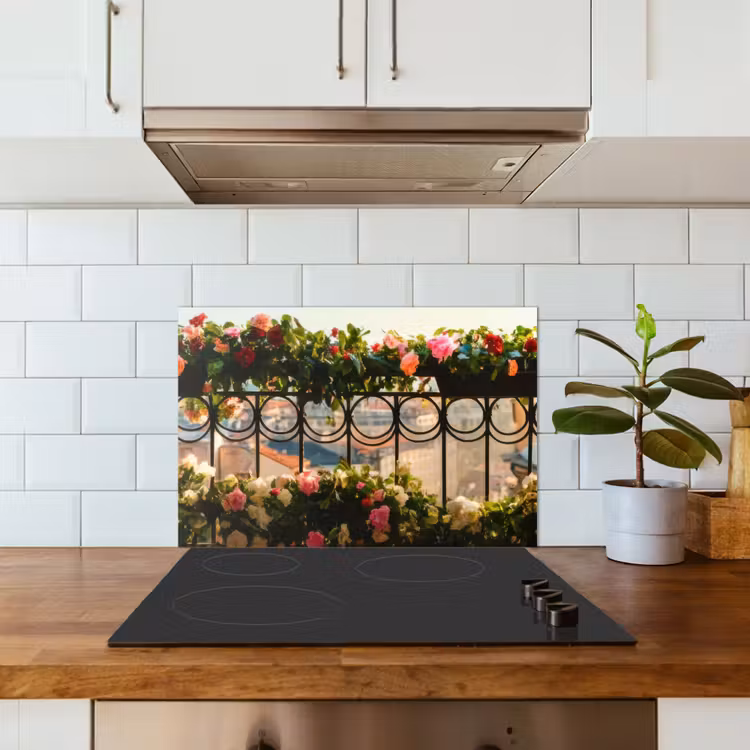 Spatscherm keuken - Bloemen - Hek - Stadszicht - Zomer — 3