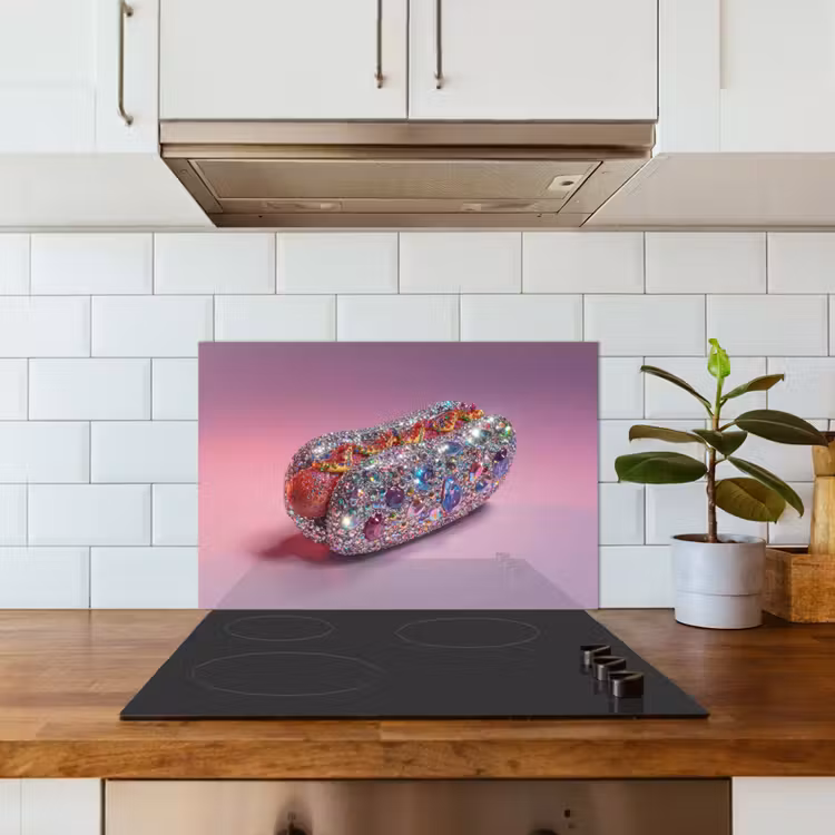 Spatscherm keuken - Hotdog - Steentjes - Glitters - Paars — 3